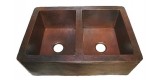 CK702 -  Double Bowl Hand Hammered Farmhouse Copper Kitchen Sink Apron Front 50/50 - 16 Gauge
