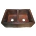 CK702 -  Double Bowl Hand Hammered Farmhouse Copper Kitchen Sink Apron Front 50/50 - 16 Gauge