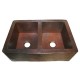 CK702 -  Double Bowl Hand Hammered Farmhouse Copper Kitchen Sink Apron Front 50/50 - 16 Gauge