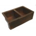 CK702 -  Double Bowl Hand Hammered Farmhouse Copper Kitchen Sink Apron Front 50/50 - 16 Gauge